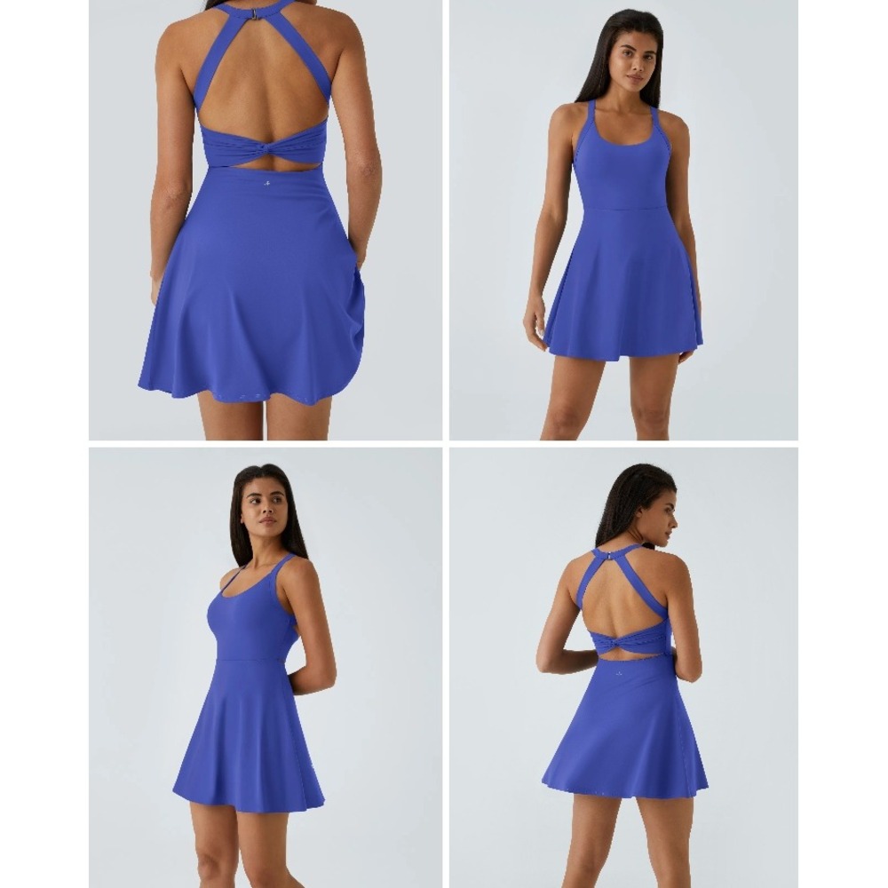 NWT Halara Dress XS Aster Blue Backless Twisted Flare Easy Peezy Tennis Active